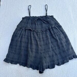 Urban Outfitters Charcoal Grid Textured Ruffle Romper - XS